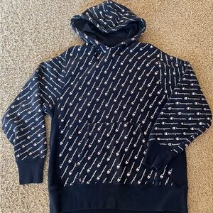 Champion Reverse Weave All Over Logo Hoodie | Men’s Large | Navy